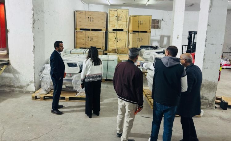 The UNFPA Supply Chain Management Unit and UNFPA Palestine at the Palestine Ministry of Health (MOH) central warehouse, located in Ramallah, West Bank. The supplies are UNFPA-delivered medical devices, including delivery beds and other maternal health products, awaiting transfer to health centres. 